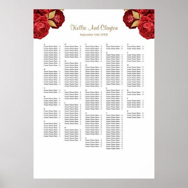 Affiche 250+ Mariage Floral Rouge Et Or (Devant)