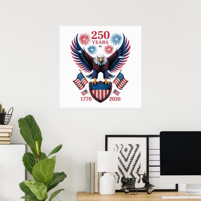 Affiche 250e anniversaire 250 ans États-Unis 1776 (Bureau à domicile)