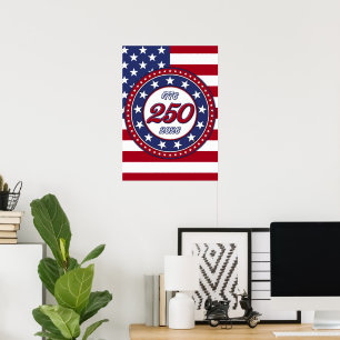 Affiche 250e anniversaire d'Amérique avec le drapeau des É