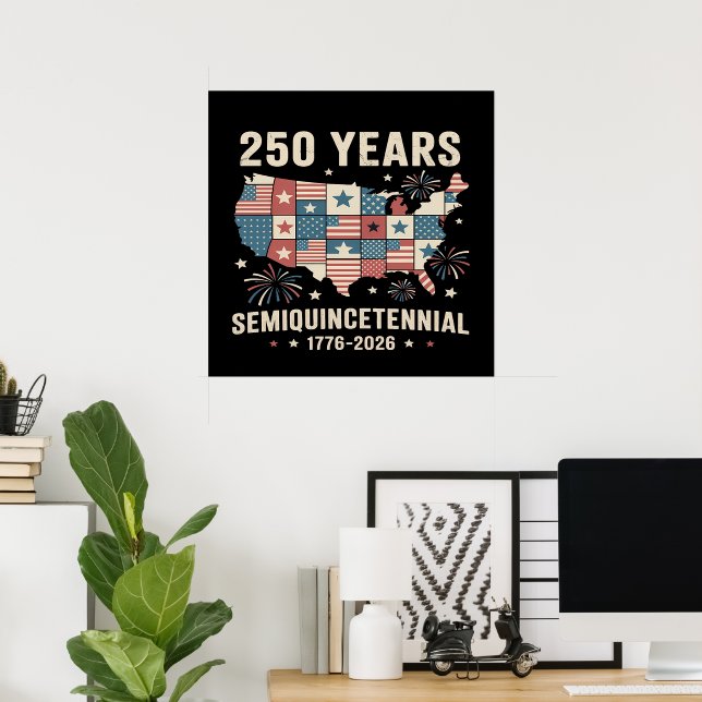 Affiche 250e anniversaire de l'indépendance des États-Unis (Bureau à domicile)