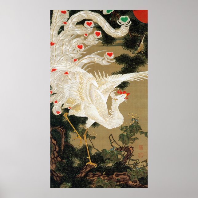 Affiche 25. 老 松 白 鳳 図, 冲 Pine-tree & Phoenix, Jakuchu, 若 (Devant)