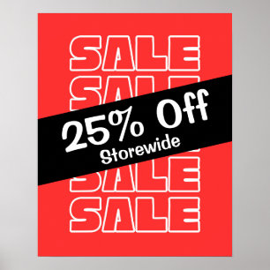 Affiche 25% De Promo Signe, Remise Magasin Vente Rouge
