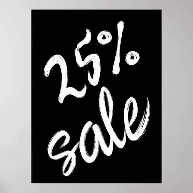 Affiche 25% Signe de vente, 18x24 Vente noir et blanc (Devant)