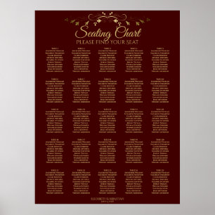 Affiche 25 Table Gold & Auburn Brown Wedding Seating Chart