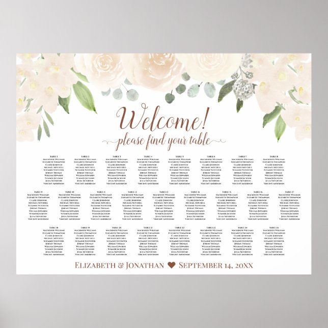 Affiche 25 Table Pale Blush Peach Boho Roses Plan de Table (Devant)