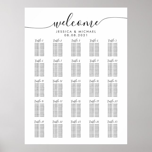 Affiche 25 Tables de Bienvenue Mariage 250 Invités Plan de (Devant)