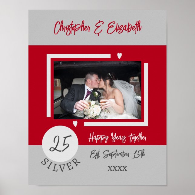 Affiche 25e anniversaire de mariage argent ajouter noms ph (Devant)