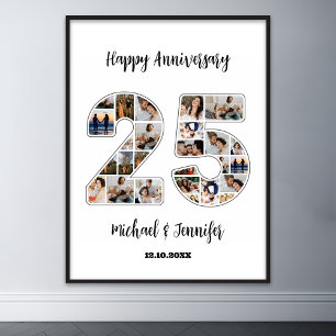 Affiche 25e anniversaire du Mariage Numéro 25 Collage phot