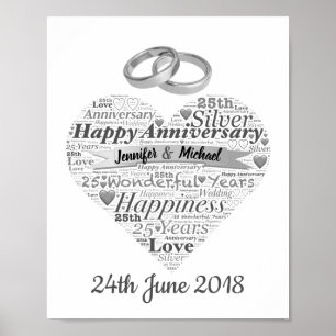 Affiche 25e anniversaire du Mariage personnalisé Word Art