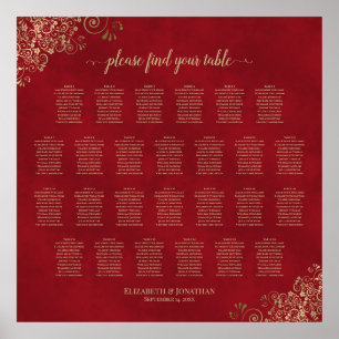 Affiche 26 Table Gold Frills on Red Wedding Seating Chart