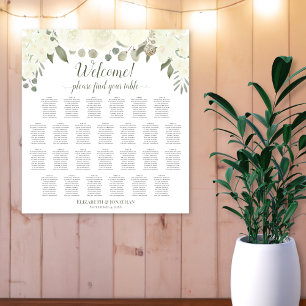Affiche 26 Table Ivory White Roses Wedding Seating Chart