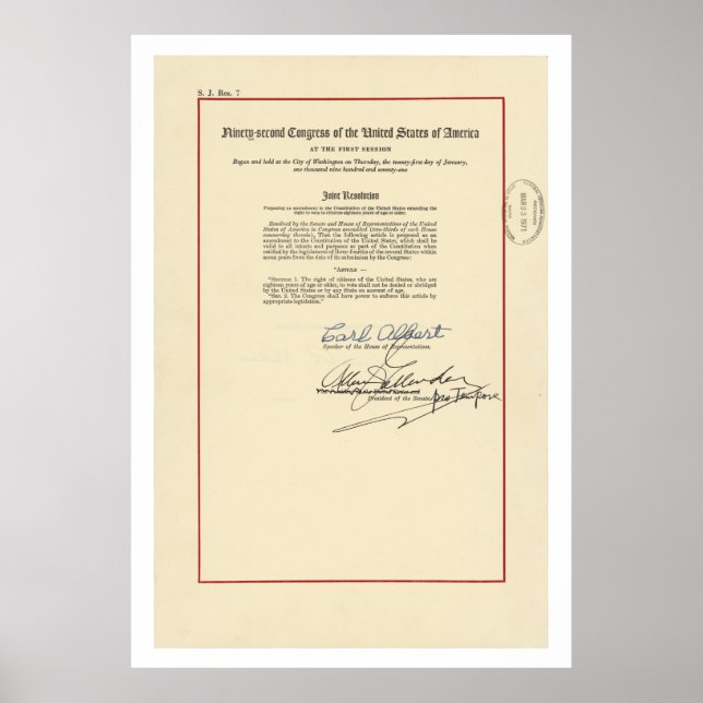 Affiche 26e amendement initial Constitution américaine (Devant)