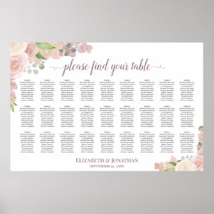 Affiche 27 Table Élégant Roses Roses Mariage Plan de Table