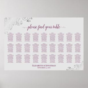 Affiche 27 Table Plan de Table de Mariage Magenta Plum & G