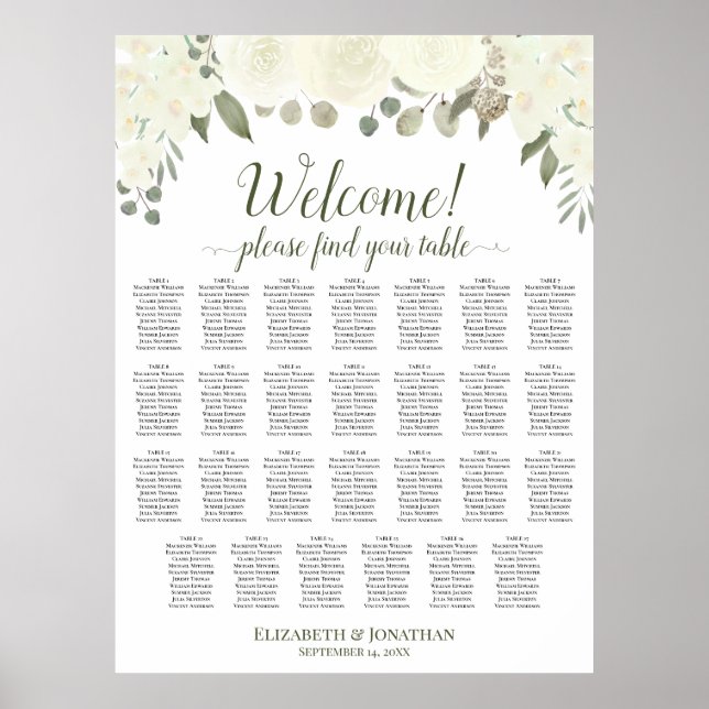 Affiche 27 Table Roses Blanches Ivoire Plan de Table de Ma (Devant)