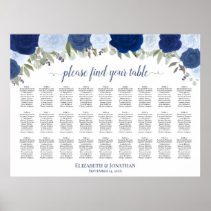 Affiche 27 Table Roses Bleues Élégant Plan de Table de Mar