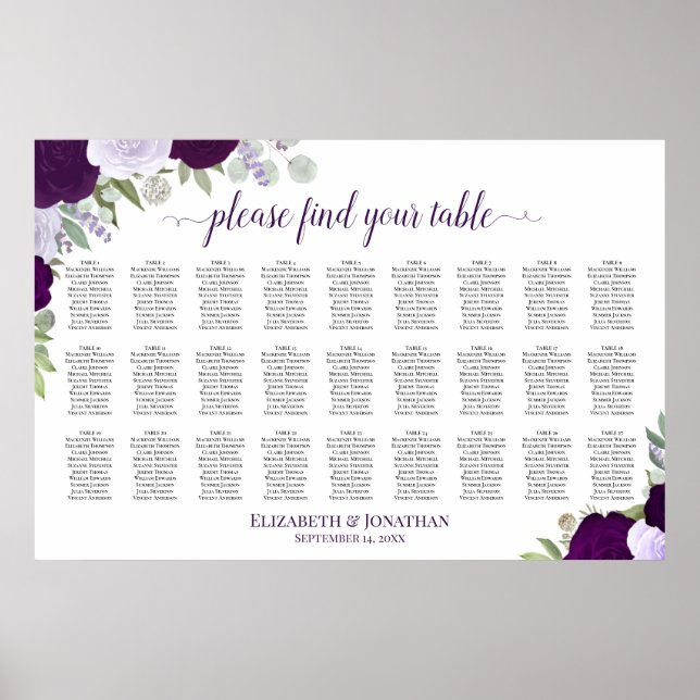 Affiche 27 Table Roses Violettes Chic Graphique de Table M (Devant)