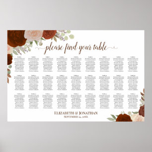 Affiche 27 Table Rust Orange Roses Plan de Table de Mariag