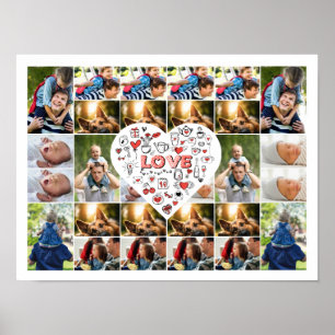Affiche 28 Photo Collage Cadre avec Love Hear Centerpiece