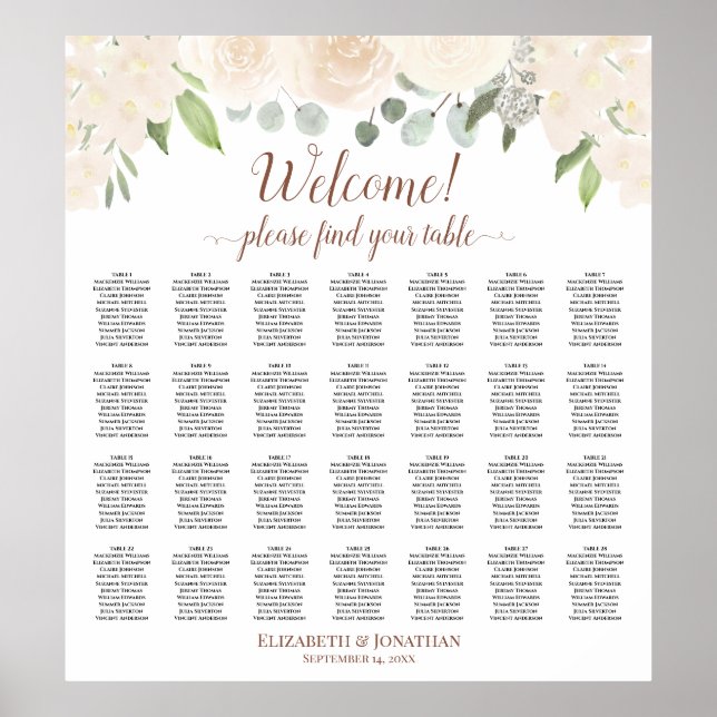 Affiche 28 Table Champagne Blush Boho Floral Seating Chart (Devant)