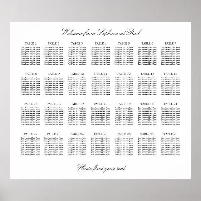 Affiche 28 Table Élégant Plan de table minimaliste (Devant)