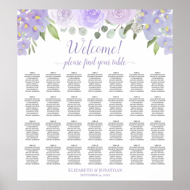 Affiche 28 Table Plan de table de mariage floral lavande (Devant)