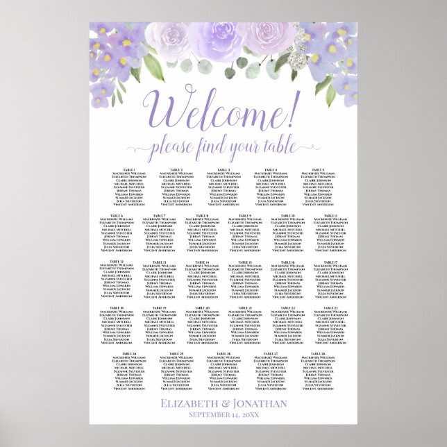 Affiche 28 Table Plan de Table Mariage Fleurs de Lavande (Devant)