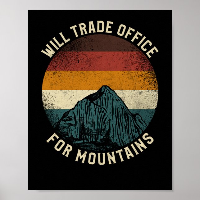 Affiche 29.Hiking Will Trade Office For Mountains Retro Vi (Devant)