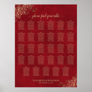 Affiche 29 Table Élégant Rouge & Or Plan de Table de Maria