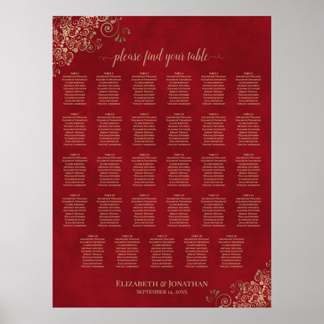 Affiche 29 Table Élégant Rouge & Or Plan de Table de Maria (Devant)