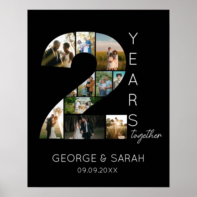 Affiche 2 ans ensemble Photo Collage Anniversaire Mariage (Devant)
