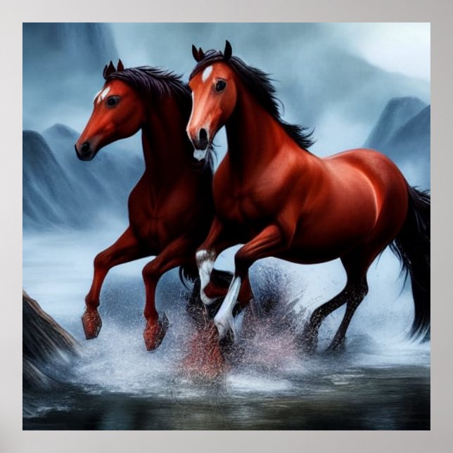 Affiche 2 Beau cheval de châtaignier sauvage dans la riviè (Devant)