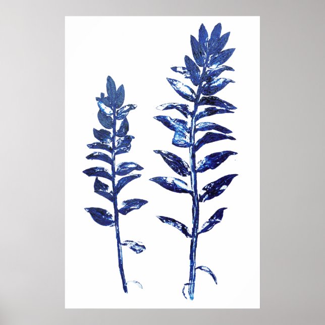 Affiche 2 branches bleues de la marine feuilles arts (Devant)