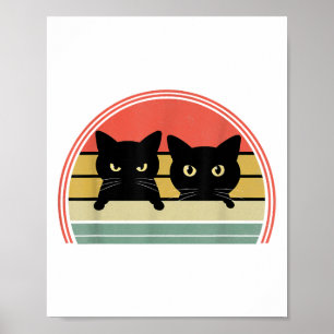 Affiche 2 chats noirs qui regardent furtivement Vintage Ré