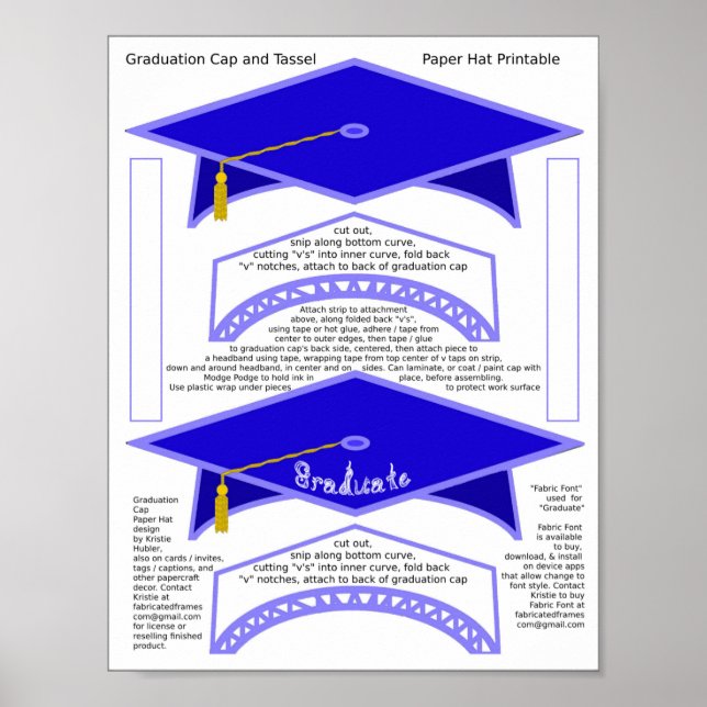 Affiche 2 Diplôme de Bleu Papier Casquettes Graduate Impri (Devant)