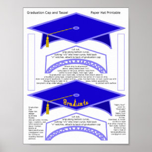 Affiche 2 Graduation Cap Bleu Papier Casquettes Diplômé Or