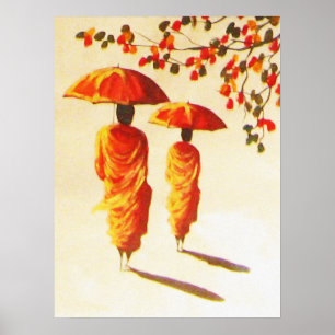 Affiche 2 moines bouddhistes laotiens