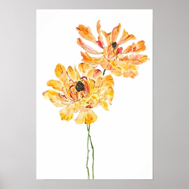 Affiche 2 pivoines japonaises orange aquarelle (Devant)