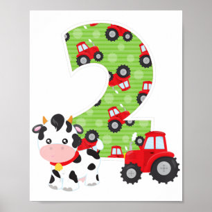 Affiche 2e anniversaire ferme Animaux Numéro 2 ans Vieux p