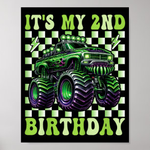 Affiche 2e anniversaire Monster Truck 2 ans garçons 2ème