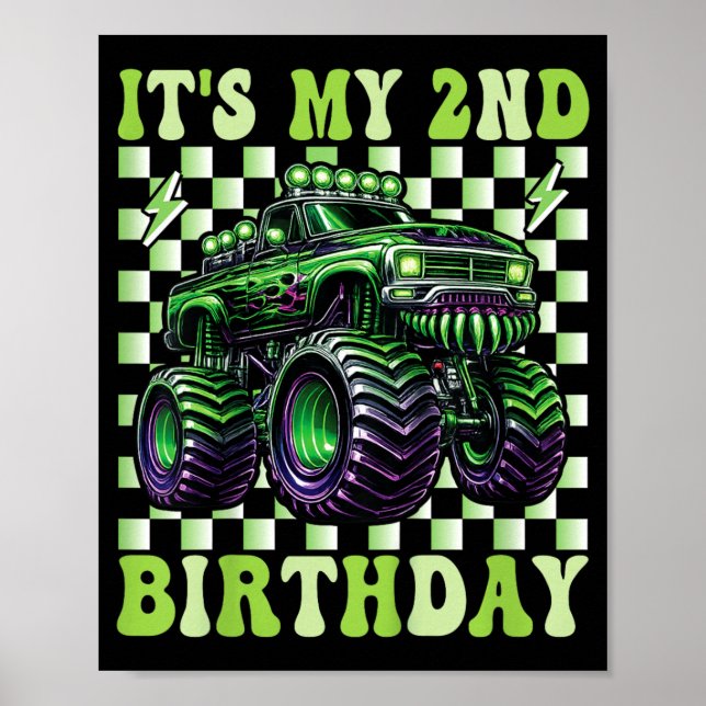 Affiche 2e anniversaire Monster Truck 2 ans garçons 2ème (Devant)