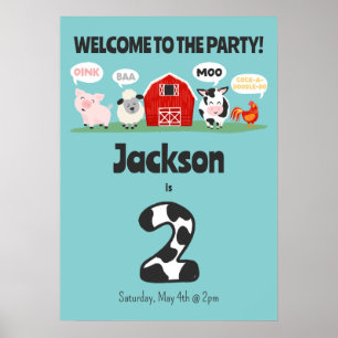 Affiche 2e anniversaire Oink Baa Moo Bienvenue Anniversair