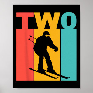 Affiche 2e anniversaire rétro ski 2 ans garçons anniversai