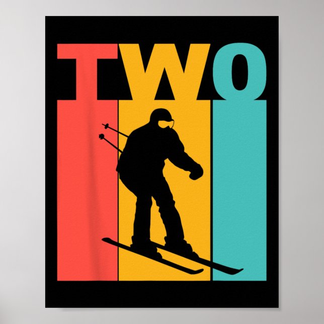 Affiche 2e anniversaire rétro ski 2 ans garçons anniversai (Devant)