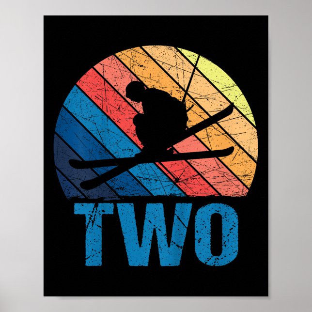 Affiche 2e anniversaire Retro Ski Ski Ski 2 ans Garçon fil (Devant)