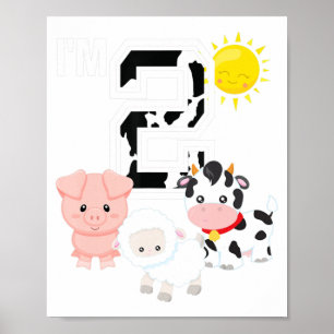 Affiche 2e fête d'anniversaire Animaux de ferme Vache Numé