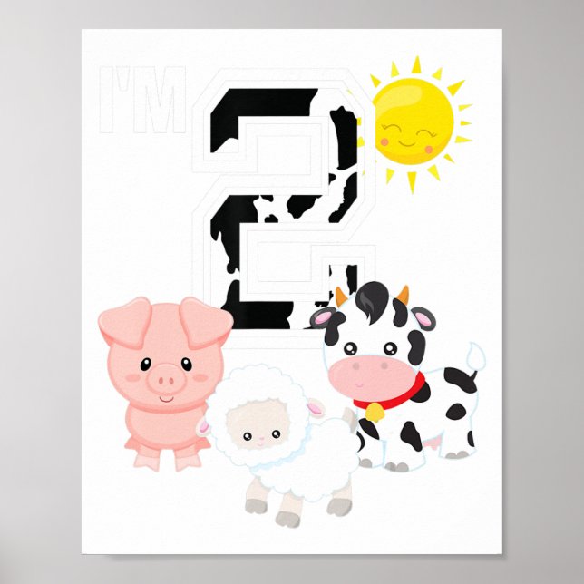 Affiche 2e fête d'anniversaire Animaux de ferme Vache Numé (Devant)