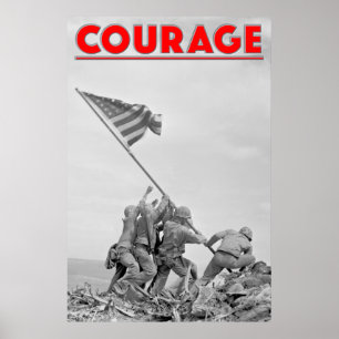 Affiche 2ÈME GUERRE MONDIALE COURAGE - Bataille Iwo Jima