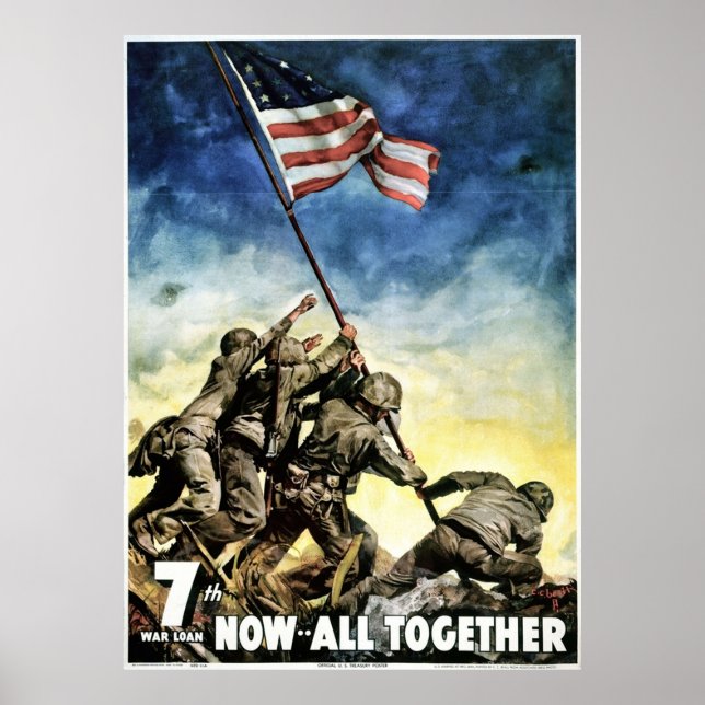 Affiche 2ÈME GUERRE MONDIALE Propaganda USA drapeau de la  (Devant)
