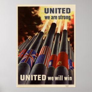Affiche 2ÈME GUERRE MONDIALE Unis Nous sommes forts